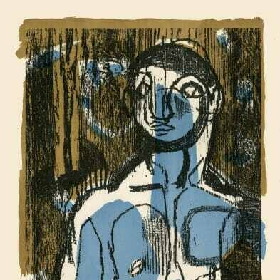 Lithographic print 1949, head and torso of a boy.