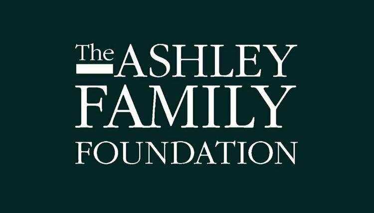 The Ashley Family Foundation logo white on dark green