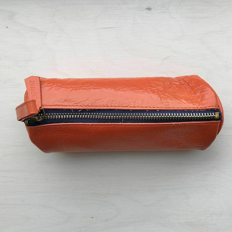 Leather Pencil Case - Orange
