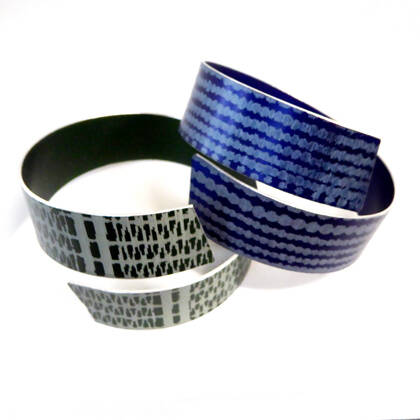 Spotty aluminium bangles blue green web